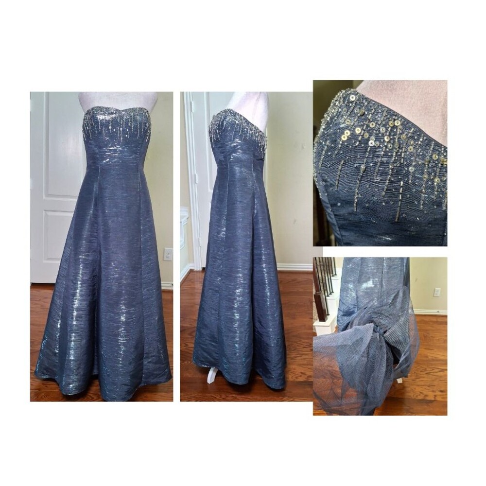 Sean Collection Strapless Ballgown M Blue Metallic Sequin Formal Evening Dress